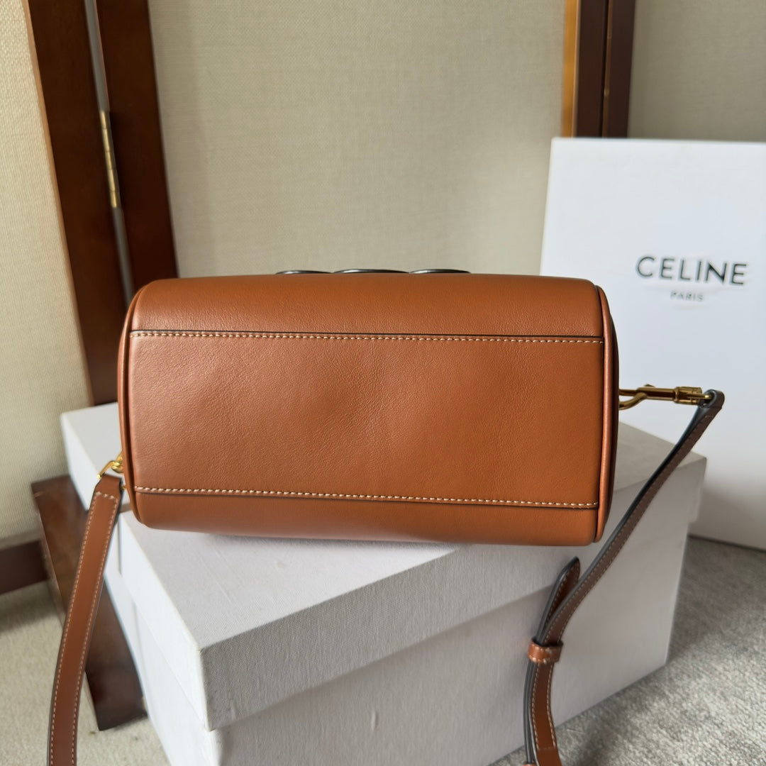 CELINE EMBOSSED  TOP HANDLE BAG 20 IN BROWN CALFSKIN