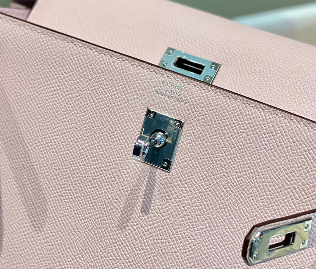 HERMES KELLY 25CM IN EPSOM MAUVE SWIFT CALFSKIN SILVER HARDWARE
