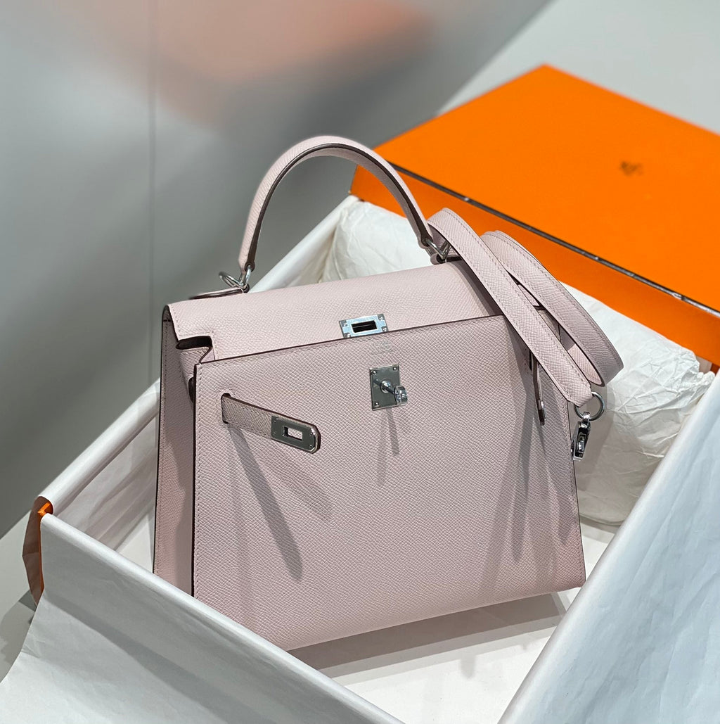 HERMES KELLY 25CM IN EPSOM MAUVE SWIFT CALFSKIN SILVER HARDWARE