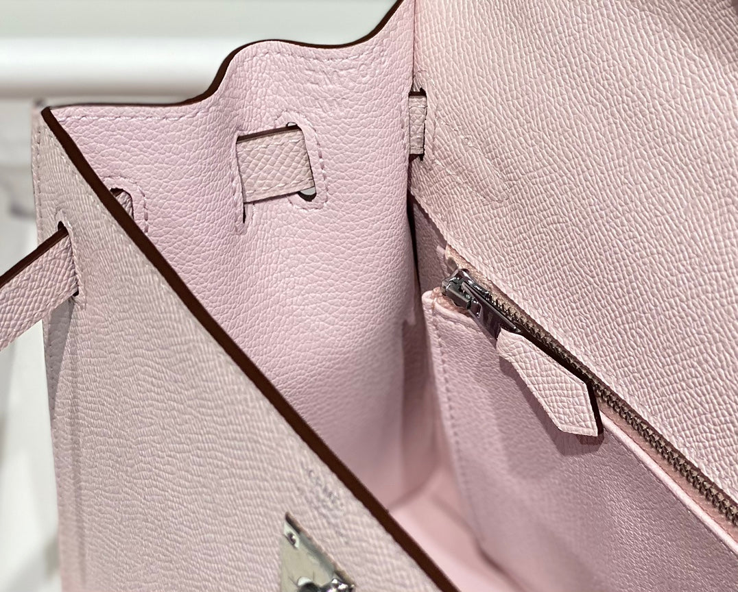 HERMES KELLY 25CM IN EPSOM MAUVE SWIFT CALFSKIN SILVER HARDWARE