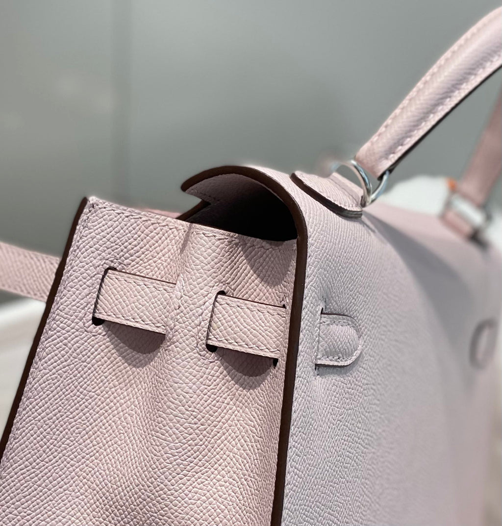 HERMES KELLY 25CM IN EPSOM MAUVE SWIFT CALFSKIN SILVER HARDWARE