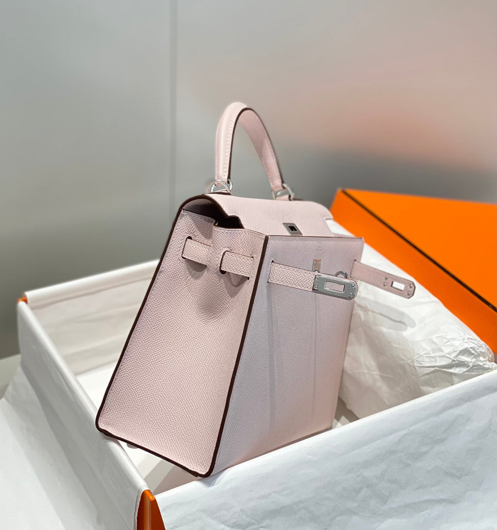 HERMES KELLY 25CM IN EPSOM MAUVE SWIFT CALFSKIN SILVER HARDWARE