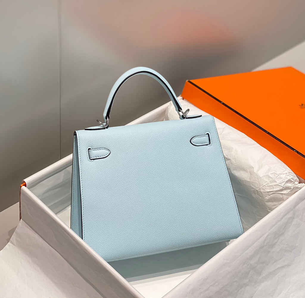 HERMES KELLY 25CM IN BLUE BRUME EPSOM CALFSKIN PALLADIUM HARDWARE