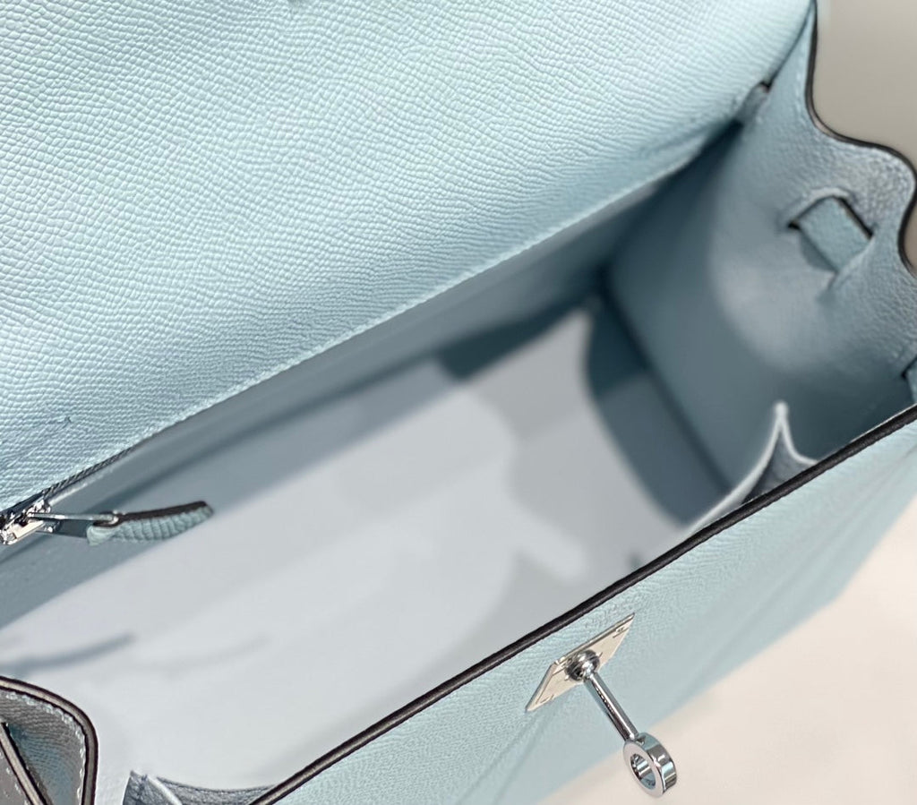 HERMES KELLY 25CM IN BLUE BRUME EPSOM CALFSKIN PALLADIUM HARDWARE
