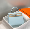 HERMES KELLY 25CM IN BLUE BRUME EPSOM CALFSKIN PALLADIUM HARDWARE