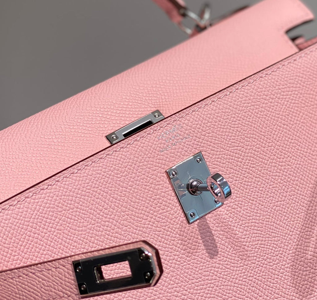 HERMES KELLY 25CM IN ROSE SAKURA SWIFT CALFSKIN SILVER HARDWARE