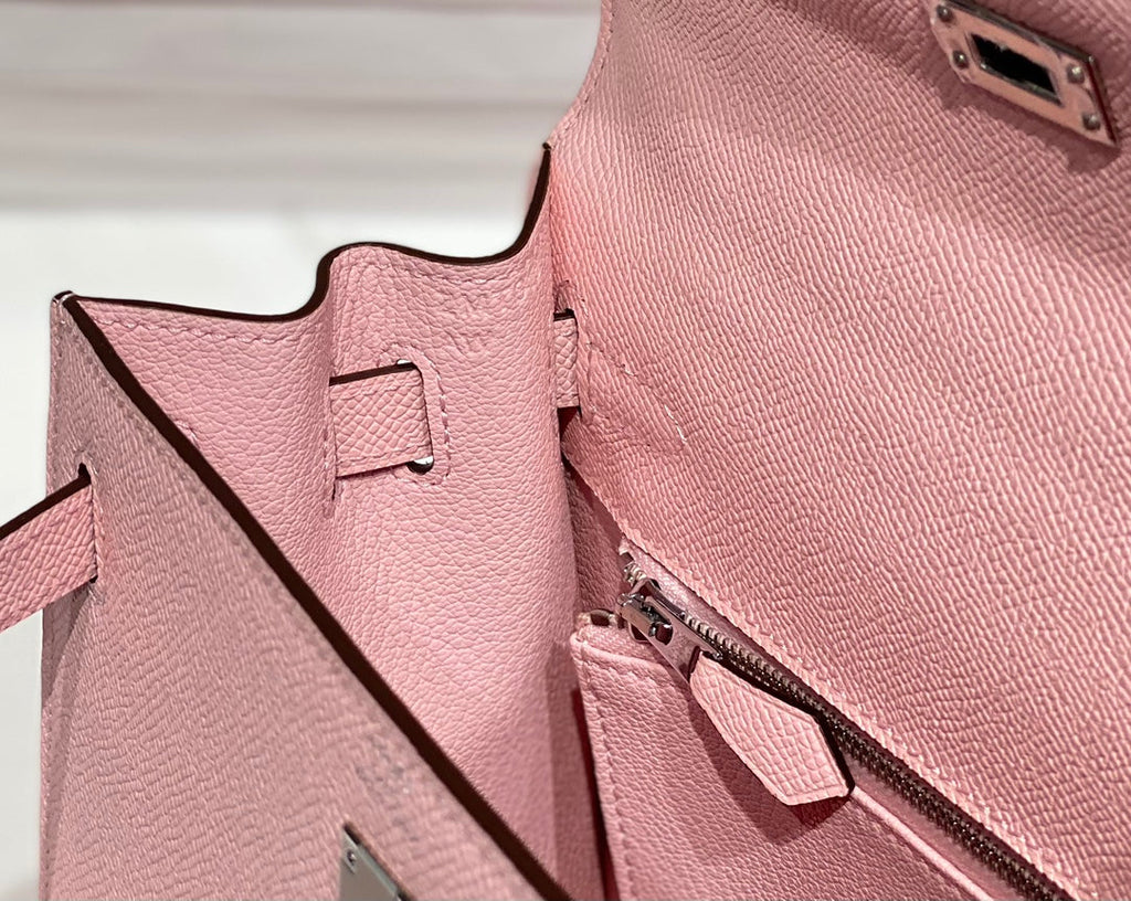 HERMES KELLY 25CM IN ROSE SAKURA SWIFT CALFSKIN SILVER HARDWARE