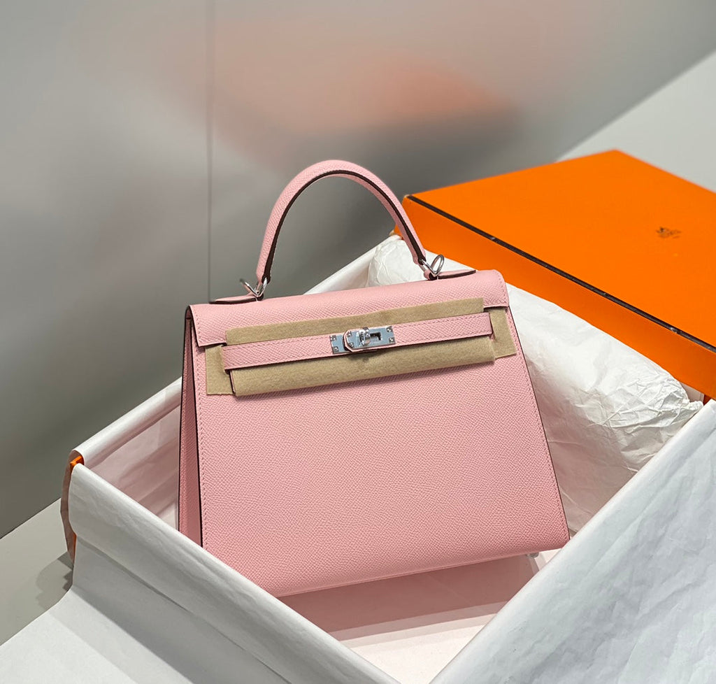 HERMES KELLY 25CM IN ROSE SAKURA SWIFT CALFSKIN SILVER HARDWARE