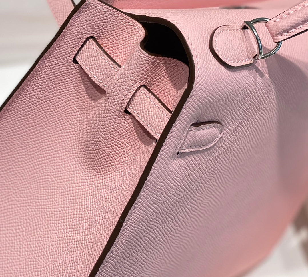 HERMES KELLY 25CM IN ROSE SAKURA SWIFT CALFSKIN SILVER HARDWARE