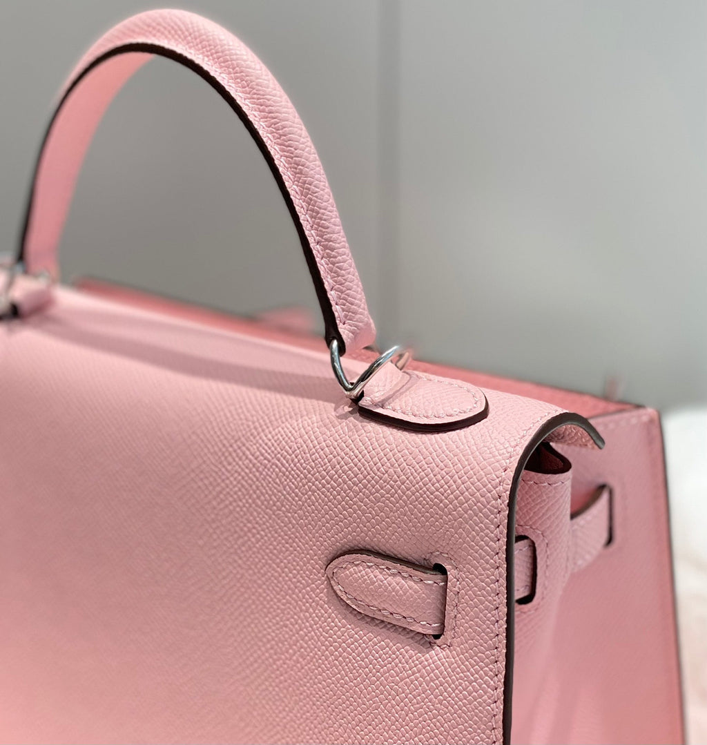 HERMES KELLY 25CM IN ROSE SAKURA SWIFT CALFSKIN SILVER HARDWARE