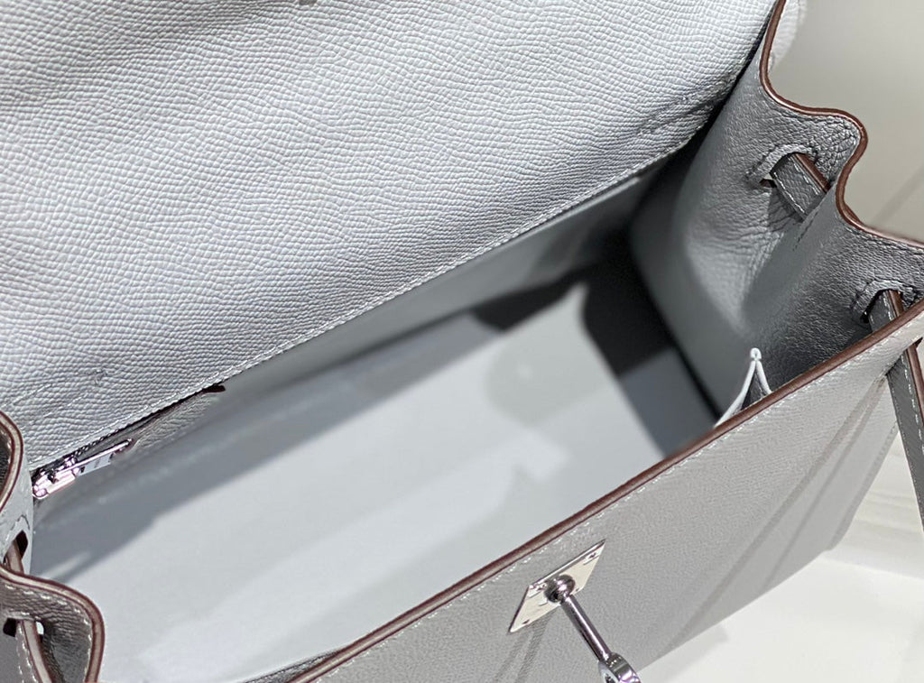 HERMES KELLY 25CM IN GRIS PERLE EPSOM CALFSKIN PALLADIUM HARDWARE