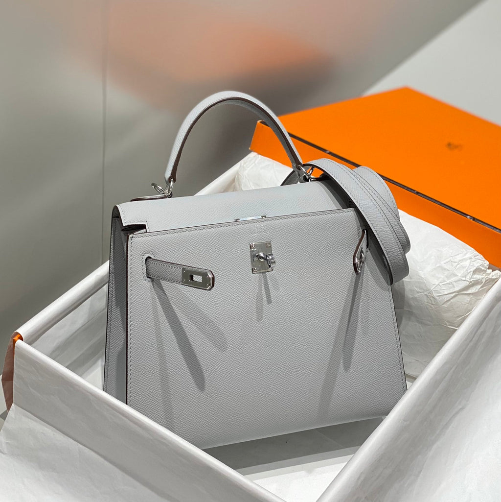 HERMES KELLY 25CM IN GRIS PERLE EPSOM CALFSKIN PALLADIUM HARDWARE