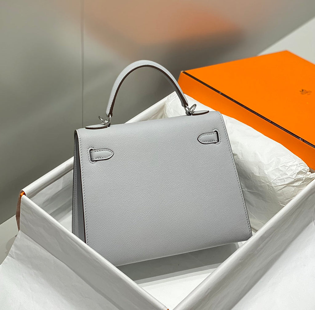 HERMES KELLY 25CM IN GRIS PERLE EPSOM CALFSKIN PALLADIUM HARDWARE