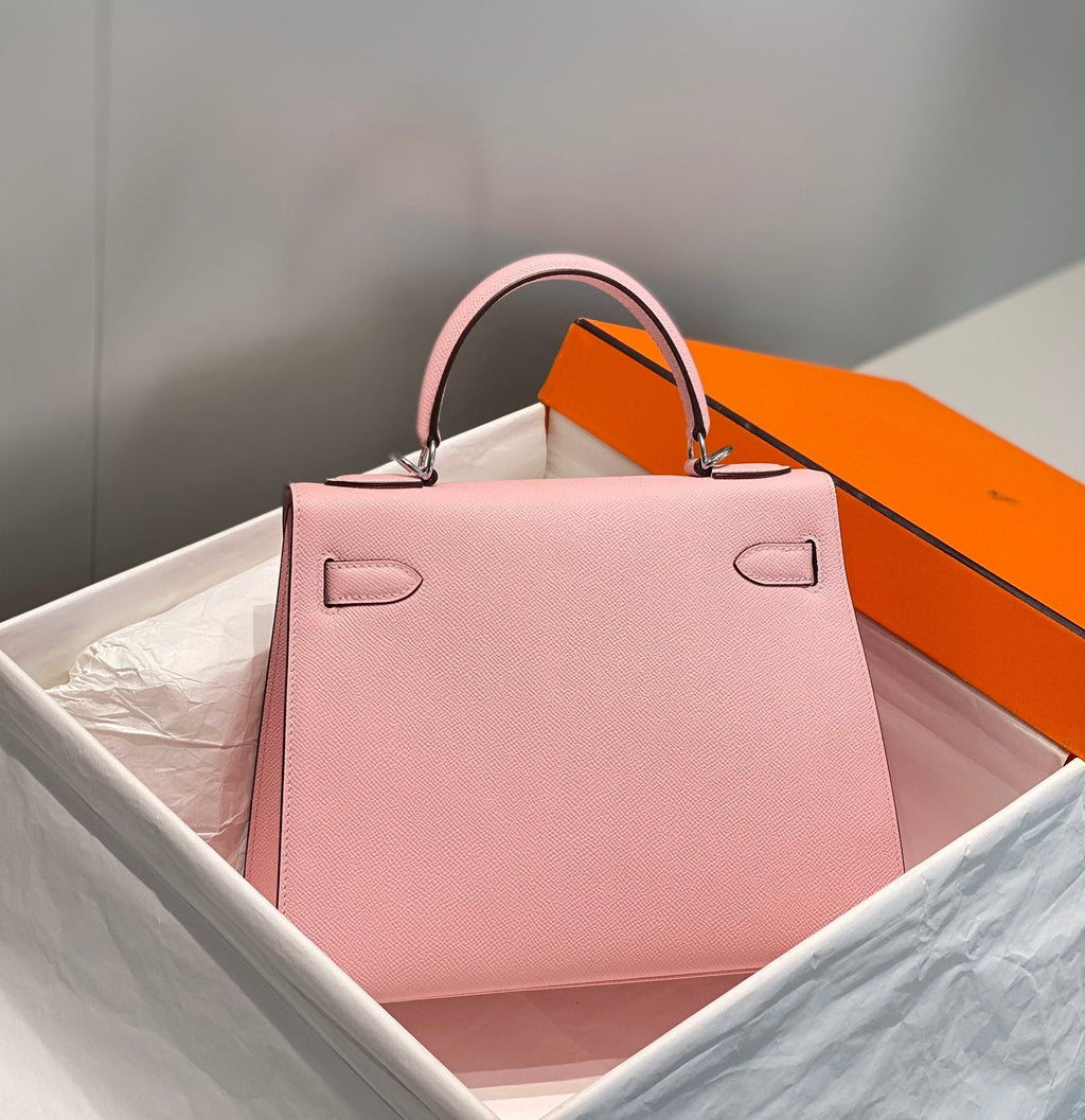 HERMES KELLY 28CM IN ROSE SAKURA SWIFT CALFSKIN SILVER HARDWARE
