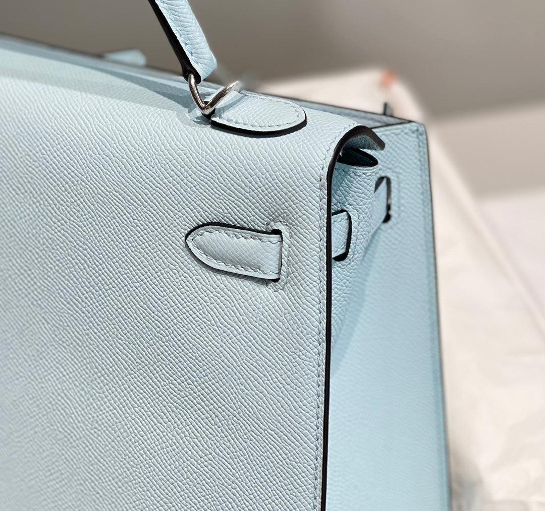 HERMES KELLY 28CM IN BLUE BRUME EPSOM CALFSKIN PALLADIUM HARDWARE