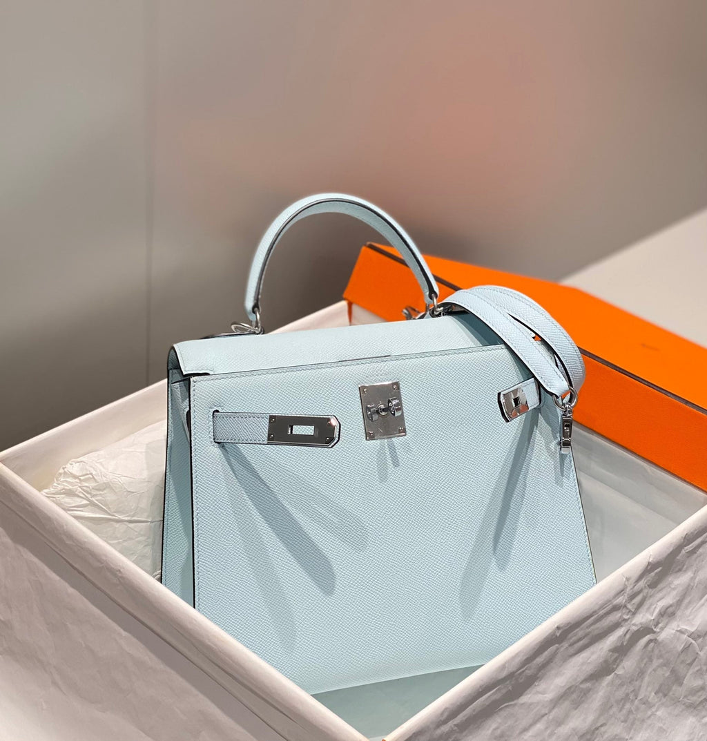 HERMES KELLY 28CM IN BLUE BRUME EPSOM CALFSKIN PALLADIUM HARDWARE