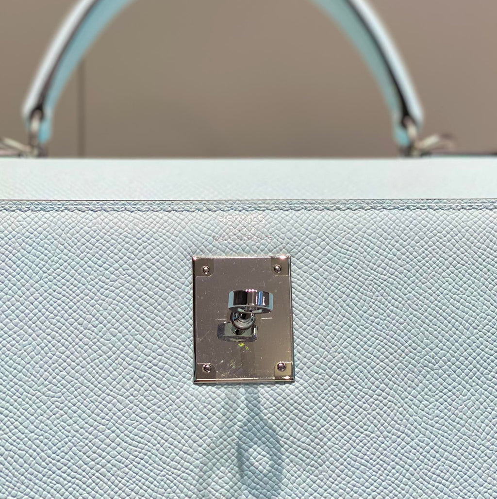 HERMES KELLY 28CM IN BLUE BRUME EPSOM CALFSKIN PALLADIUM HARDWARE