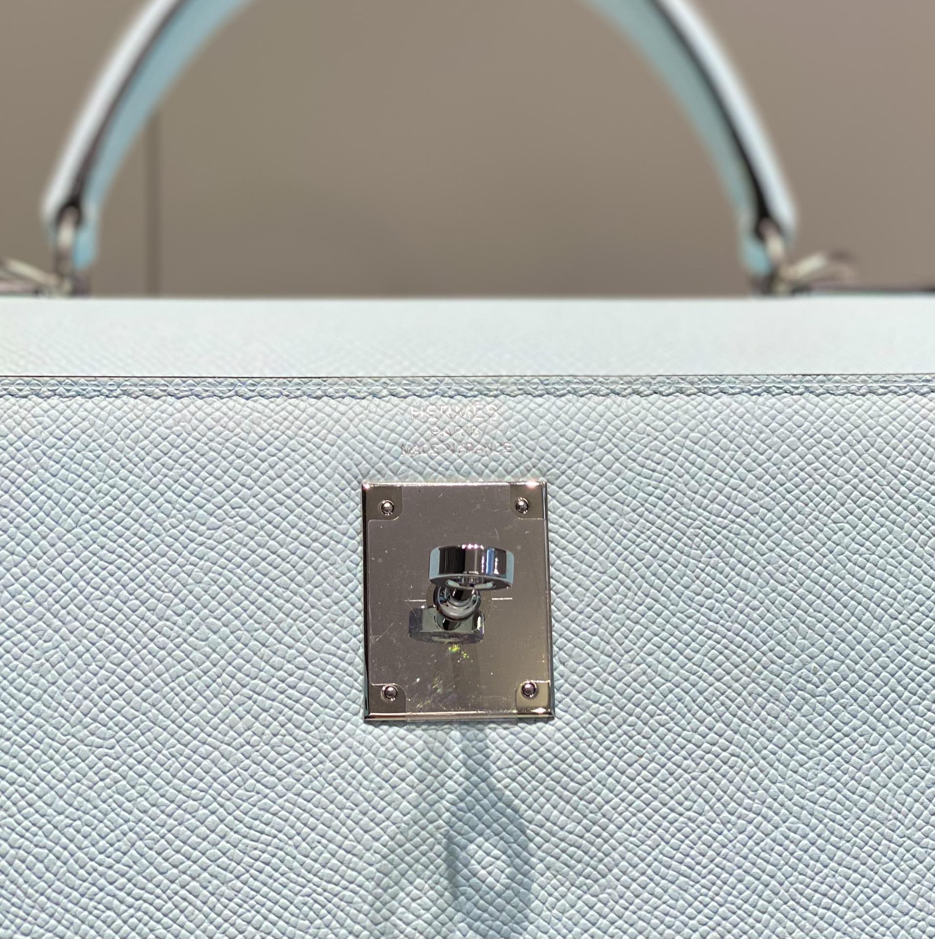 HERMES KELLY 28CM IN BLUE BRUME EPSOM CALFSKIN PALLADIUM HARDWARE