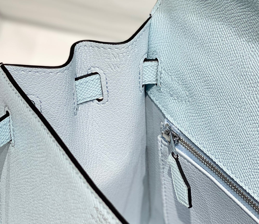 HERMES KELLY 28CM IN BLUE BRUME EPSOM CALFSKIN PALLADIUM HARDWARE