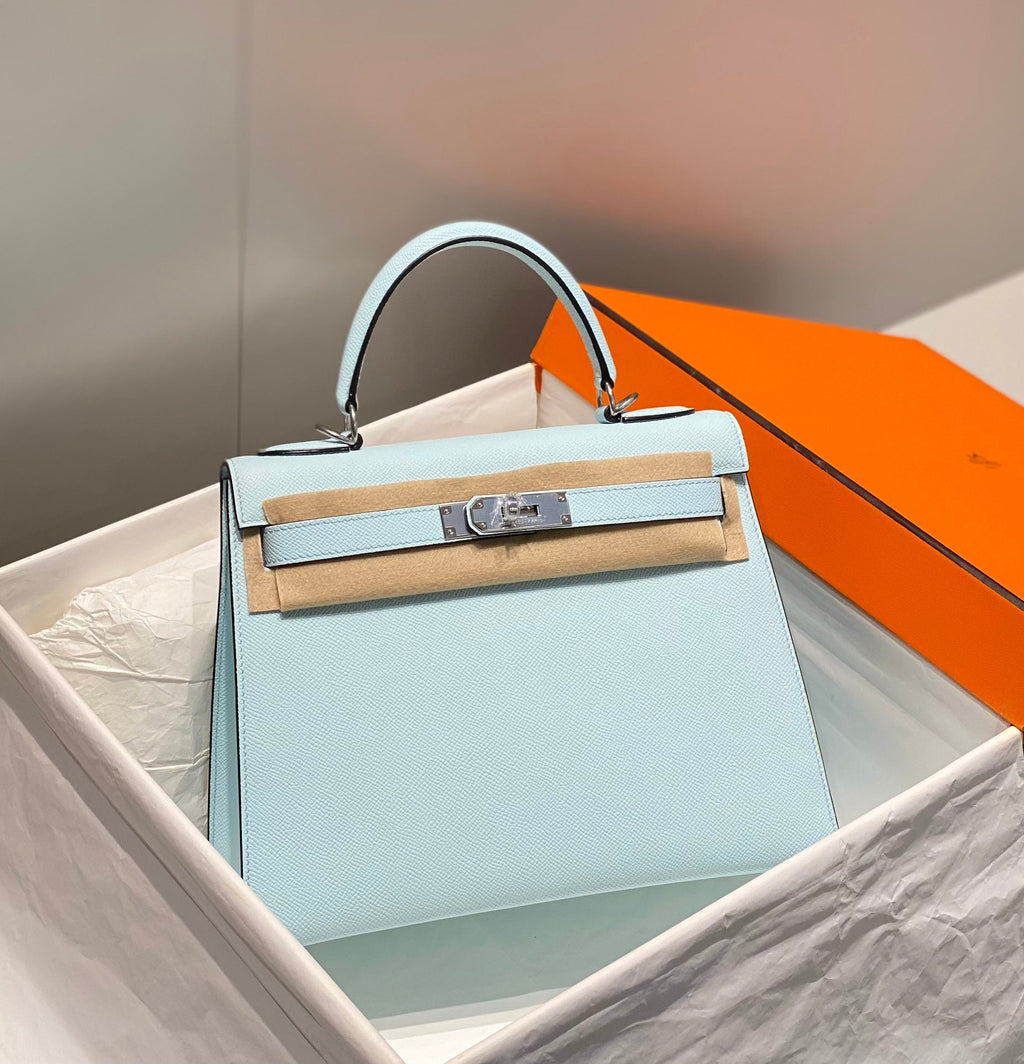HERMES KELLY 28CM IN BLUE BRUME EPSOM CALFSKIN PALLADIUM HARDWARE