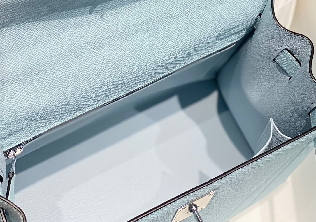HERMES KELLY 28CM IN BLUE BRUME EPSOM CALFSKIN PALLADIUM HARDWARE