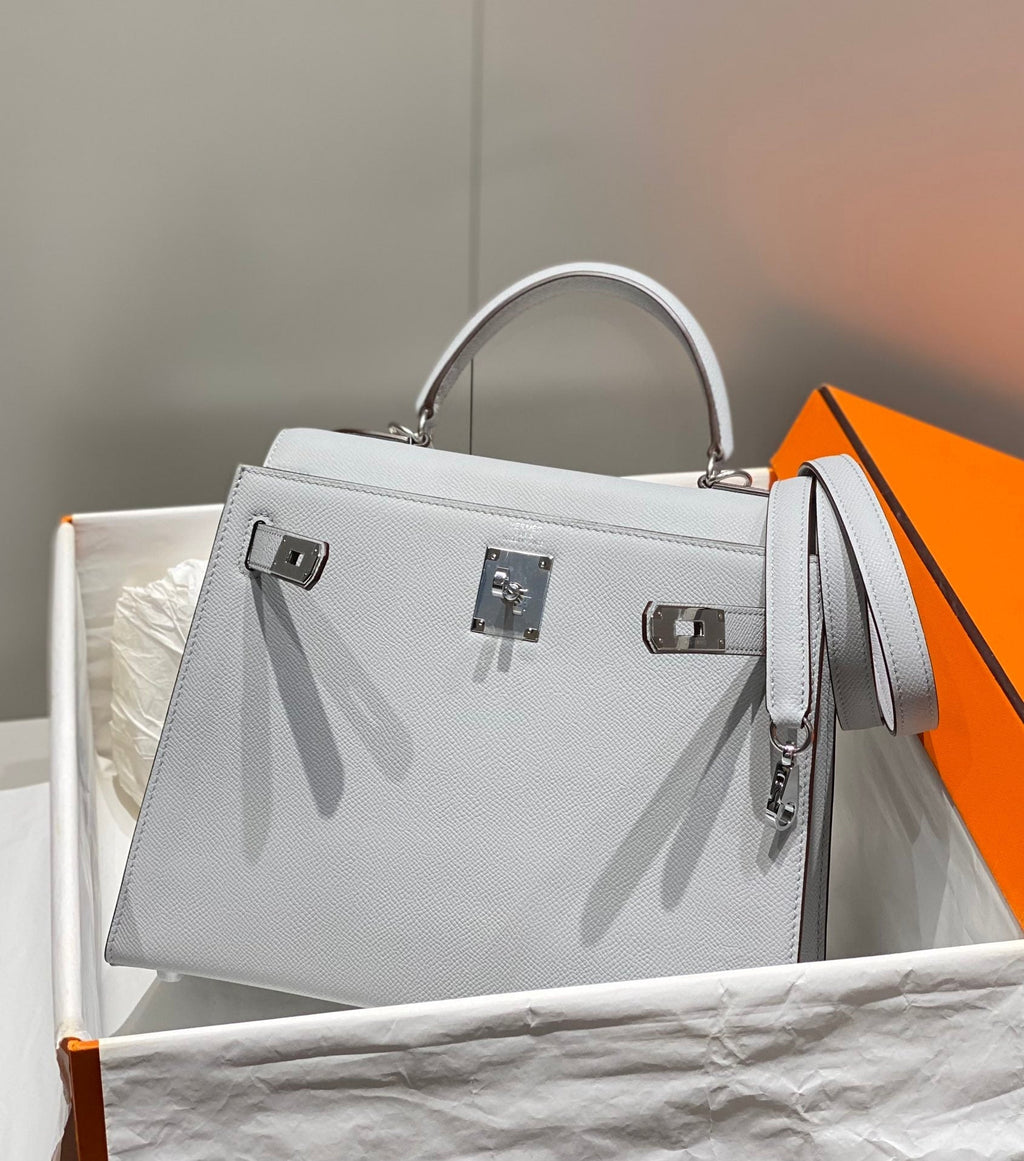HERMES KELLY 28CM IN GRIS PERLE EPSOM CALFSKIN PALLADIUM HARDWARE
