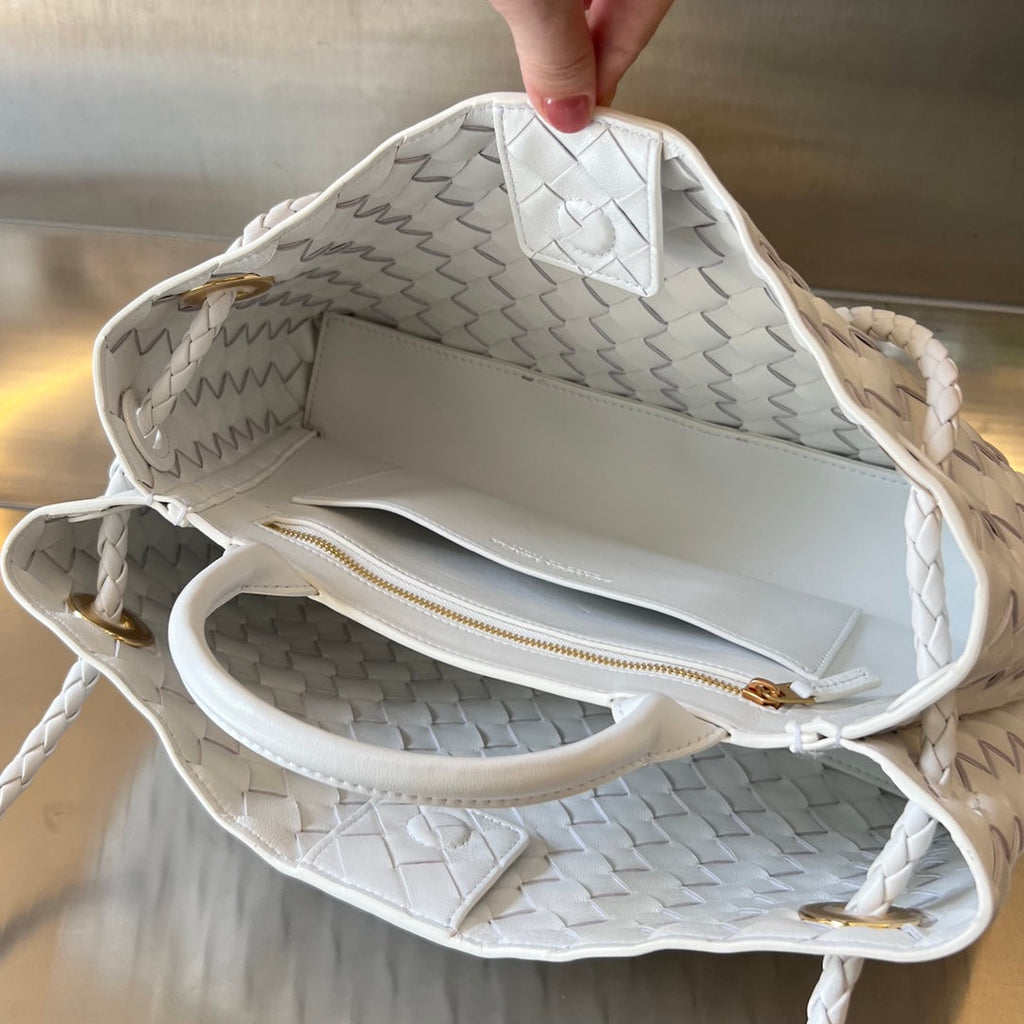 BOTTEGA VENETA SMALL ANDIAMO 29 IN WHITE LAMBSKIN