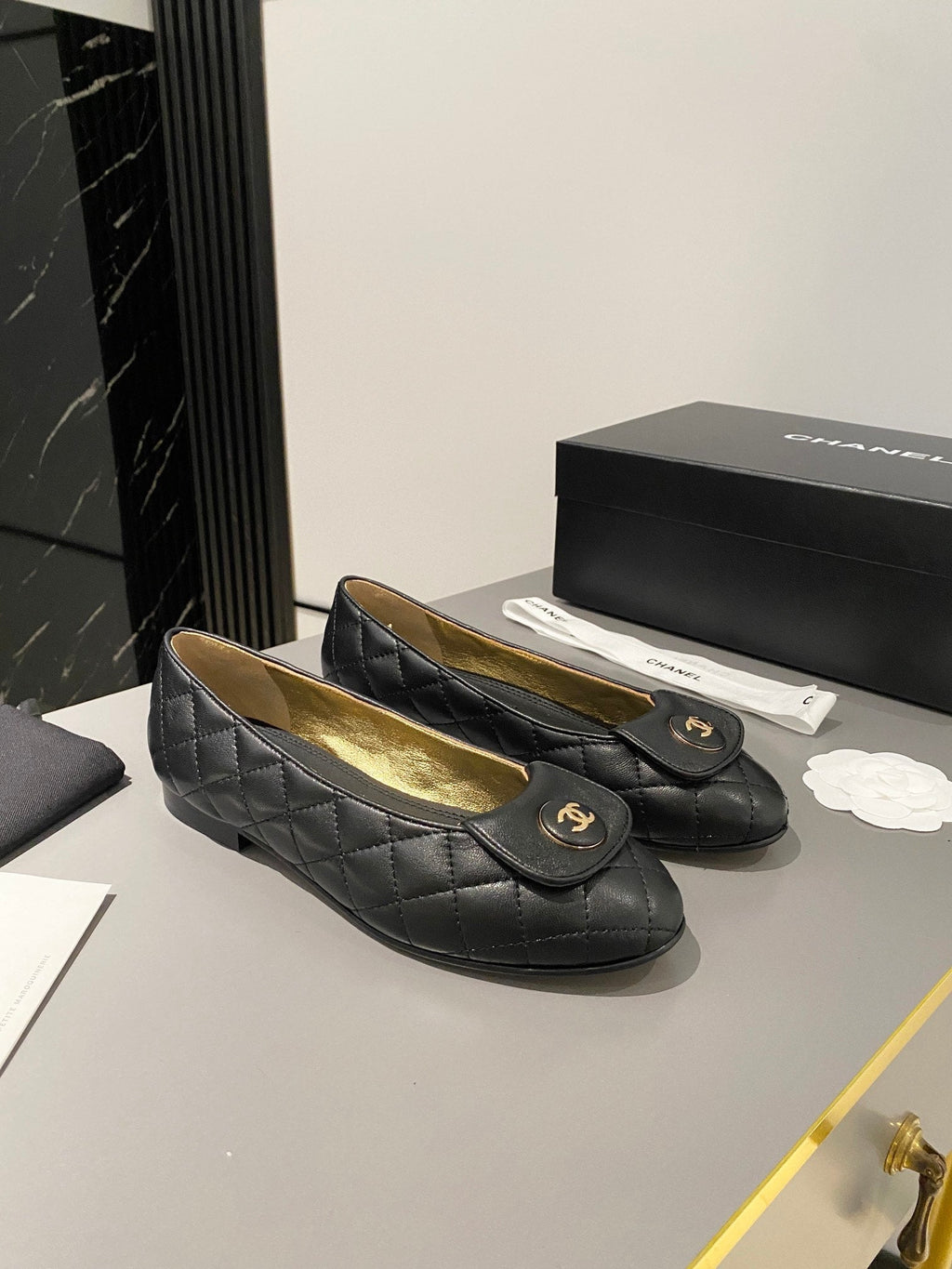 CHANEL BALLET FLAT BLACK LAMBSKIN