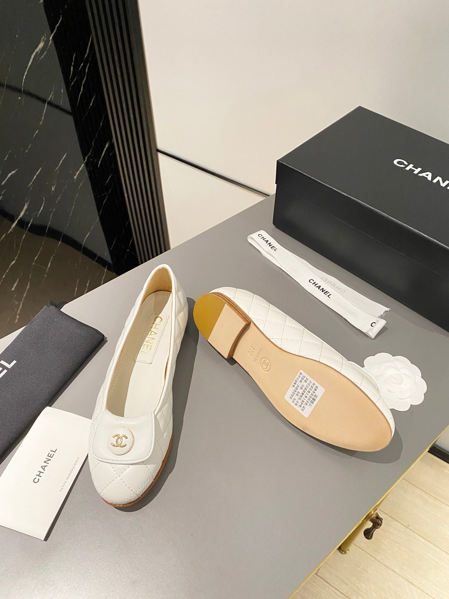 CHANEL BALLET FLAT WHITE LAMBSKIN