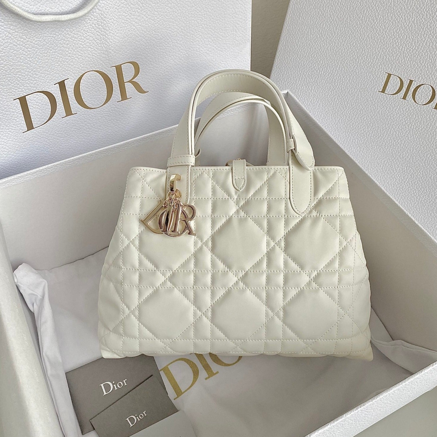 DIOR TOUJOURS 28 BAG IN MILK WHITE LAMBSKIN