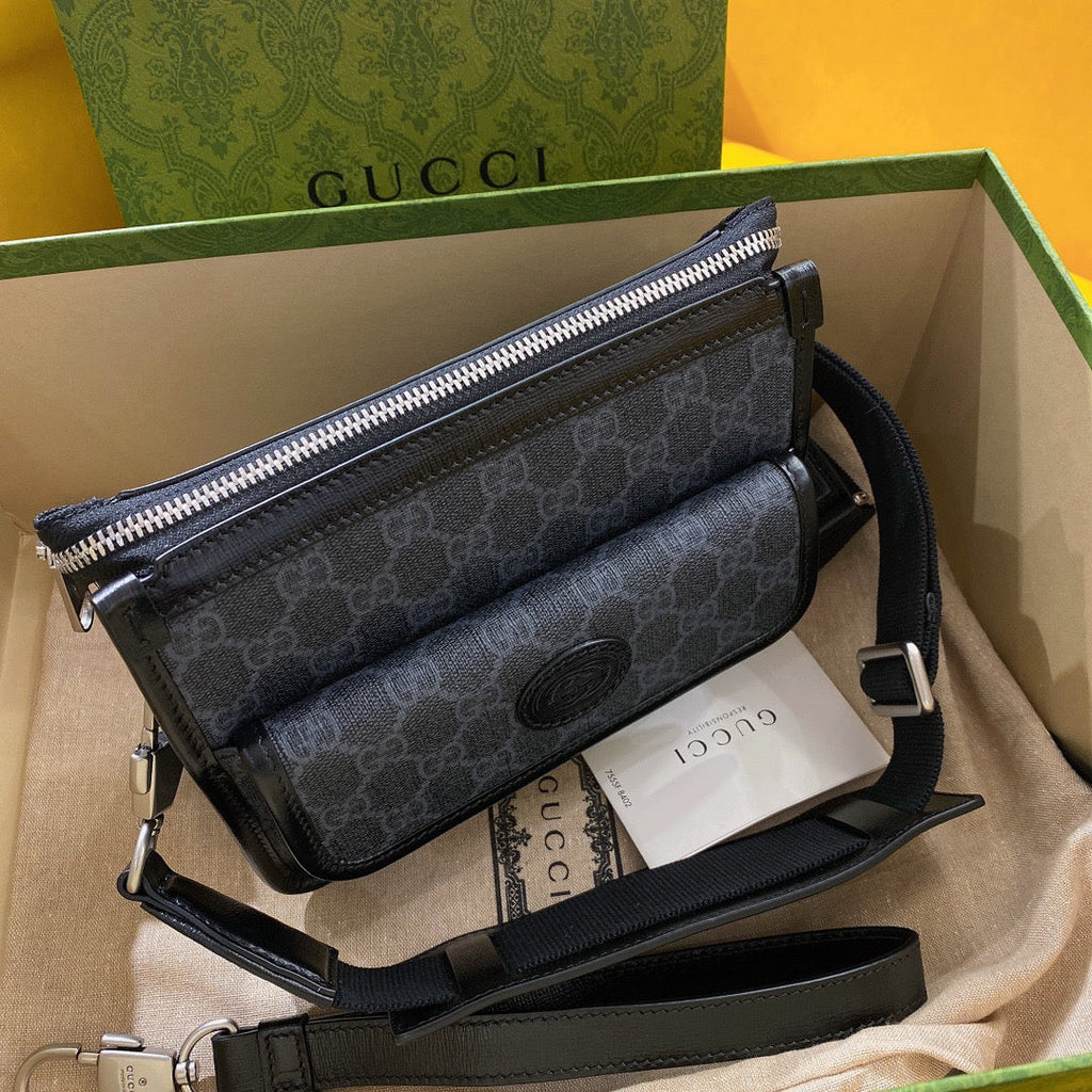 GUCCI SMALL 21 CROSSBODY BAG WITH TAG IN BLACK CANVAS