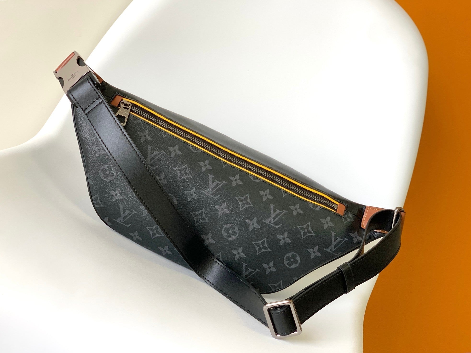 LOUIS VUITTON LV 25S BUMBAG 37 IN BLACK AND YELLOW COATED MONOGRAM CALFSKIN