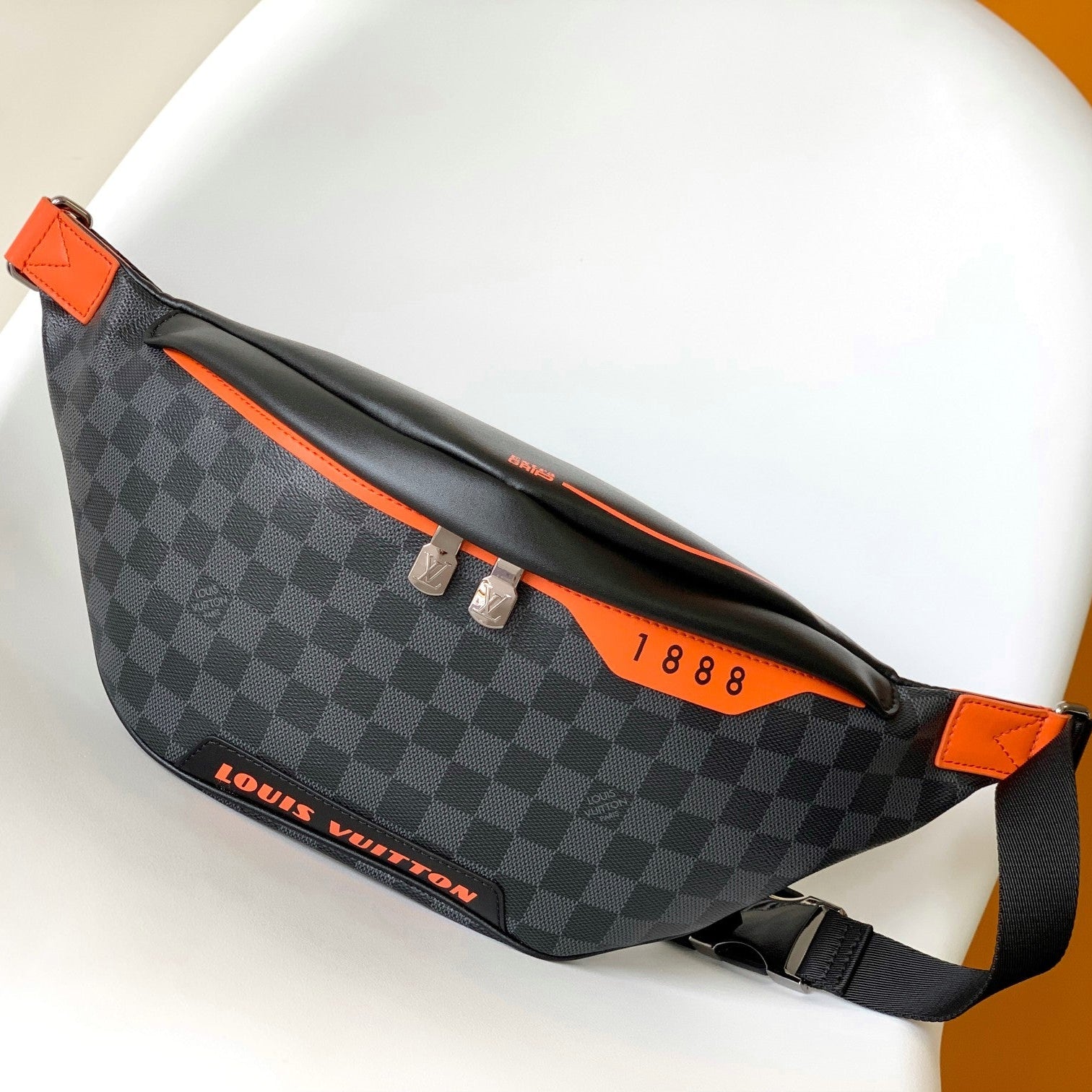 LOUIS VUITTON LV 25S BUMBAG 37 IN BLACK AND ORANGE COATED MONOGRAM CALFSKIN