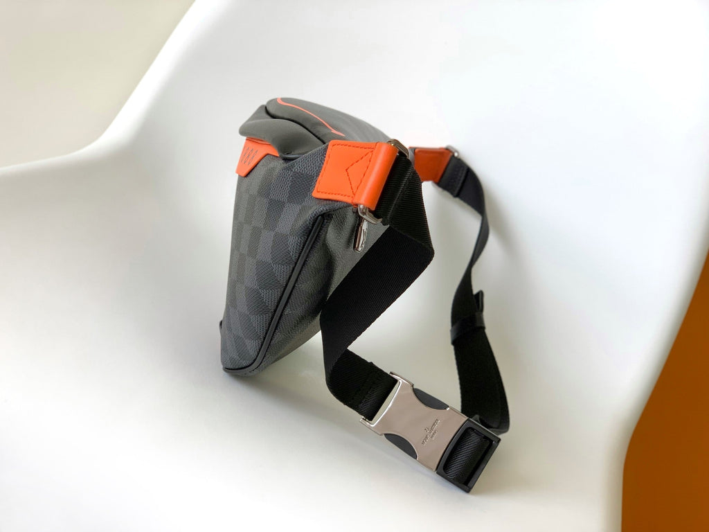 LOUIS VUITTON LV 25S BUMBAG 37 IN BLACK AND ORANGE COATED MONOGRAM CALFSKIN