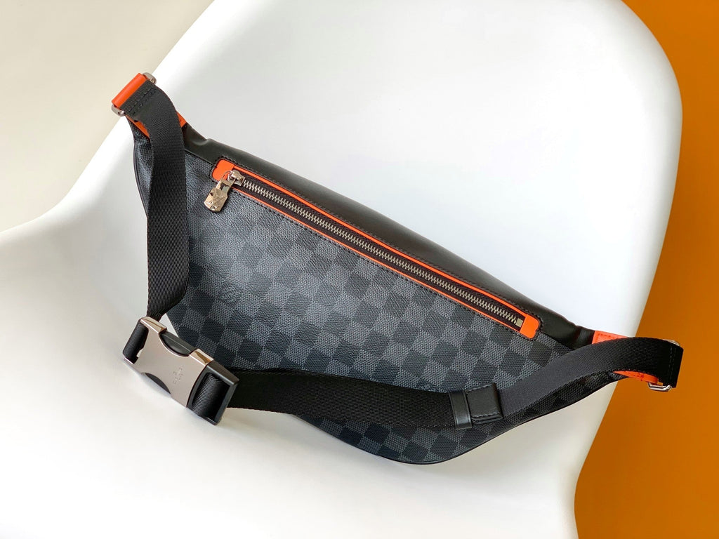 LOUIS VUITTON LV 25S BUMBAG 37 IN BLACK AND ORANGE COATED MONOGRAM CALFSKIN