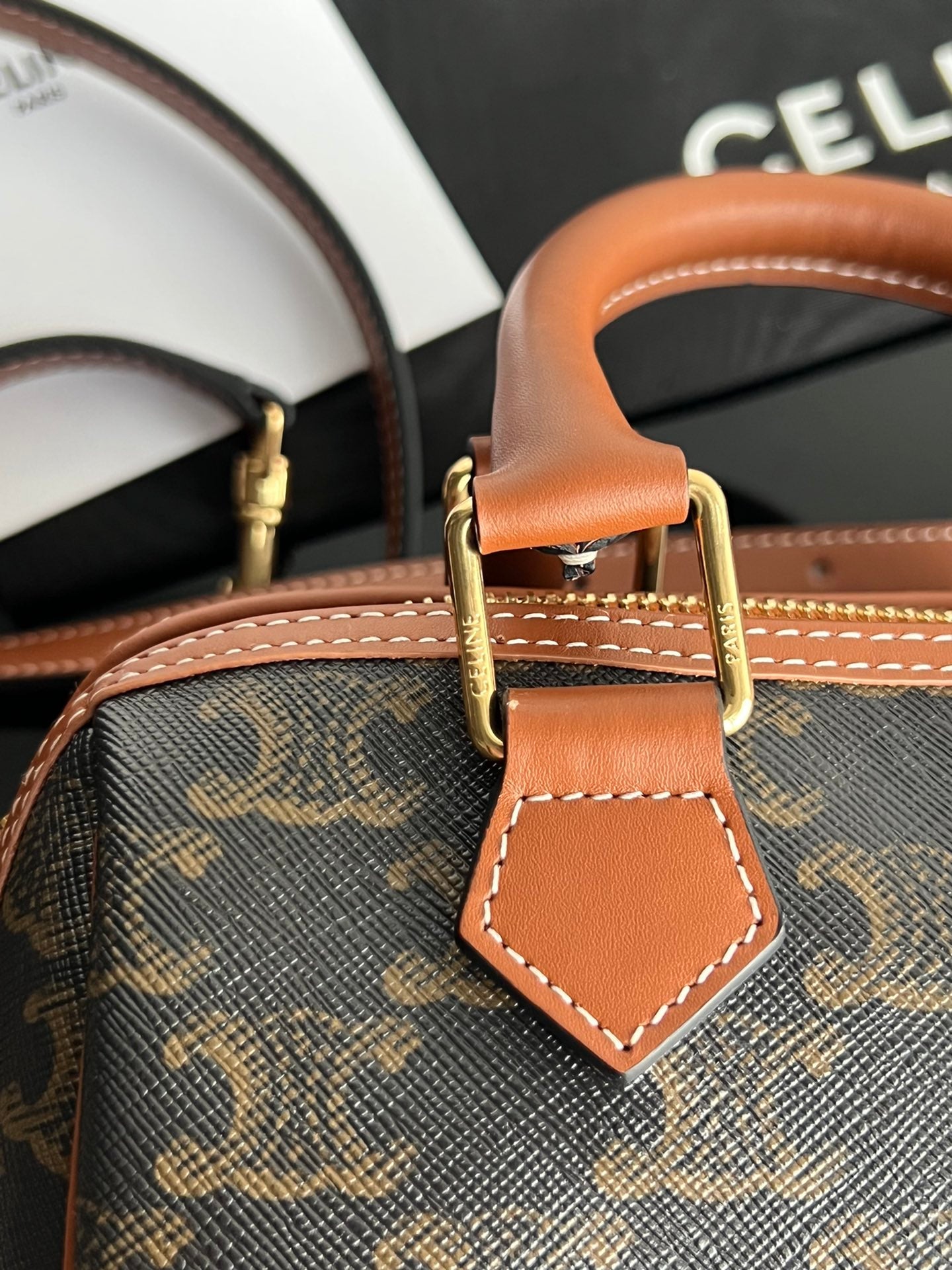 CELINE BOSTON TRIPHOME 19 BLACK PATTERN CALFSKIN