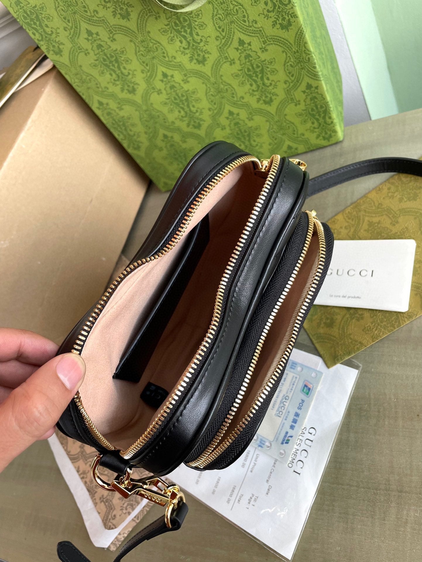 GUCCI MARMONT HEART BAG 20 IN BLACK CALFSKIN GOLD HARDWARE