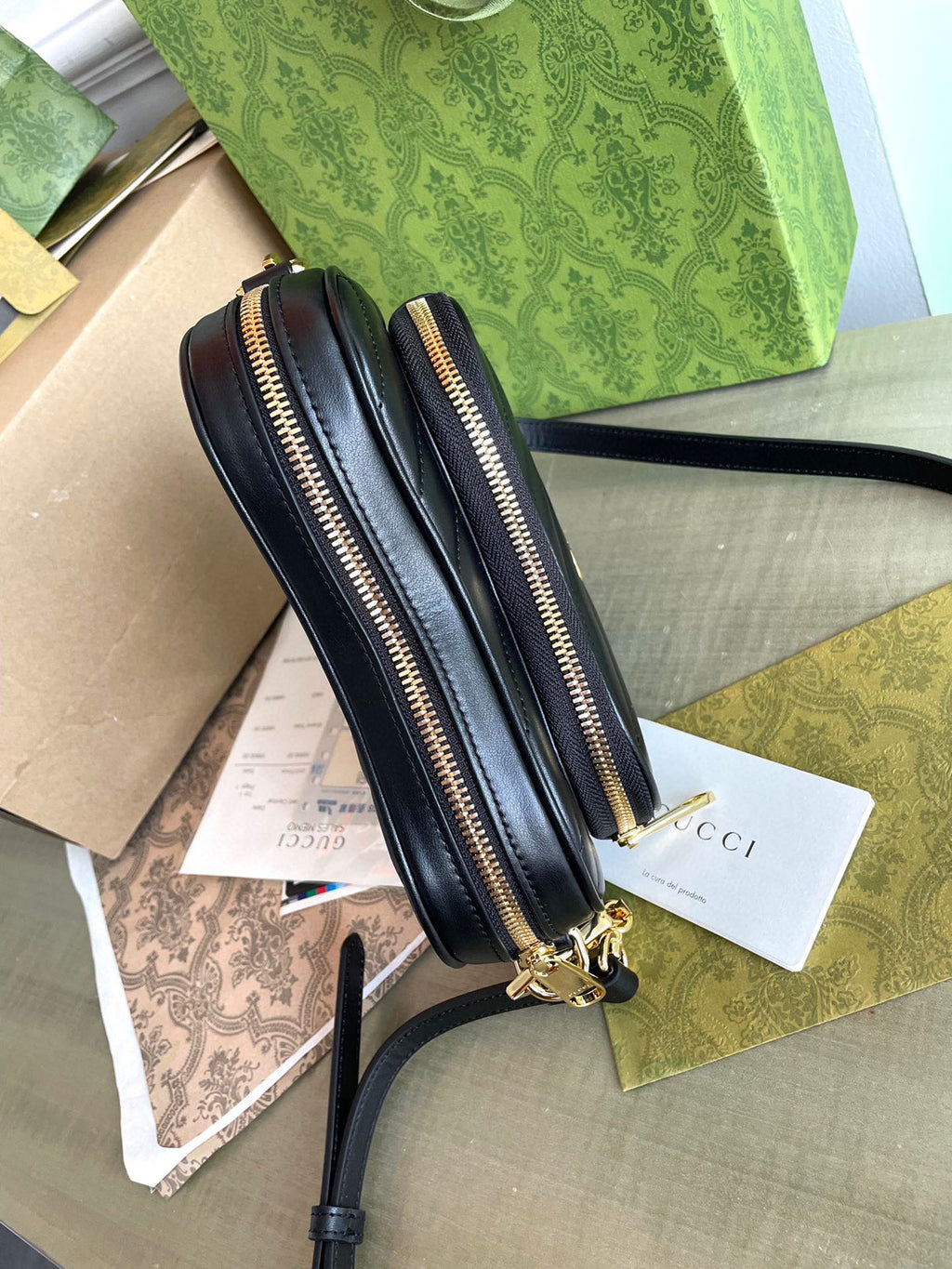GUCCI MARMONT HEART BAG 20 IN BLACK CALFSKIN GOLD HARDWARE