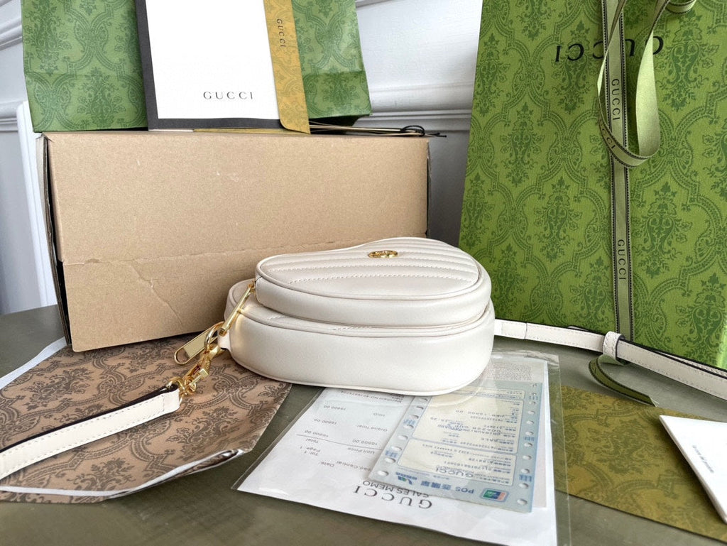 GUCCI MARMONT HEART BAG 20 IN WHITE CALFSKIN GOLD HARDWARE