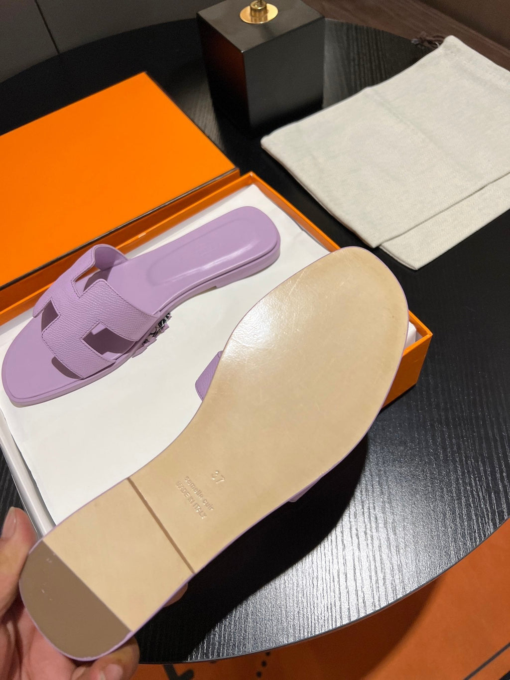 HERMES 0RAN SANDAL Leather Lavender