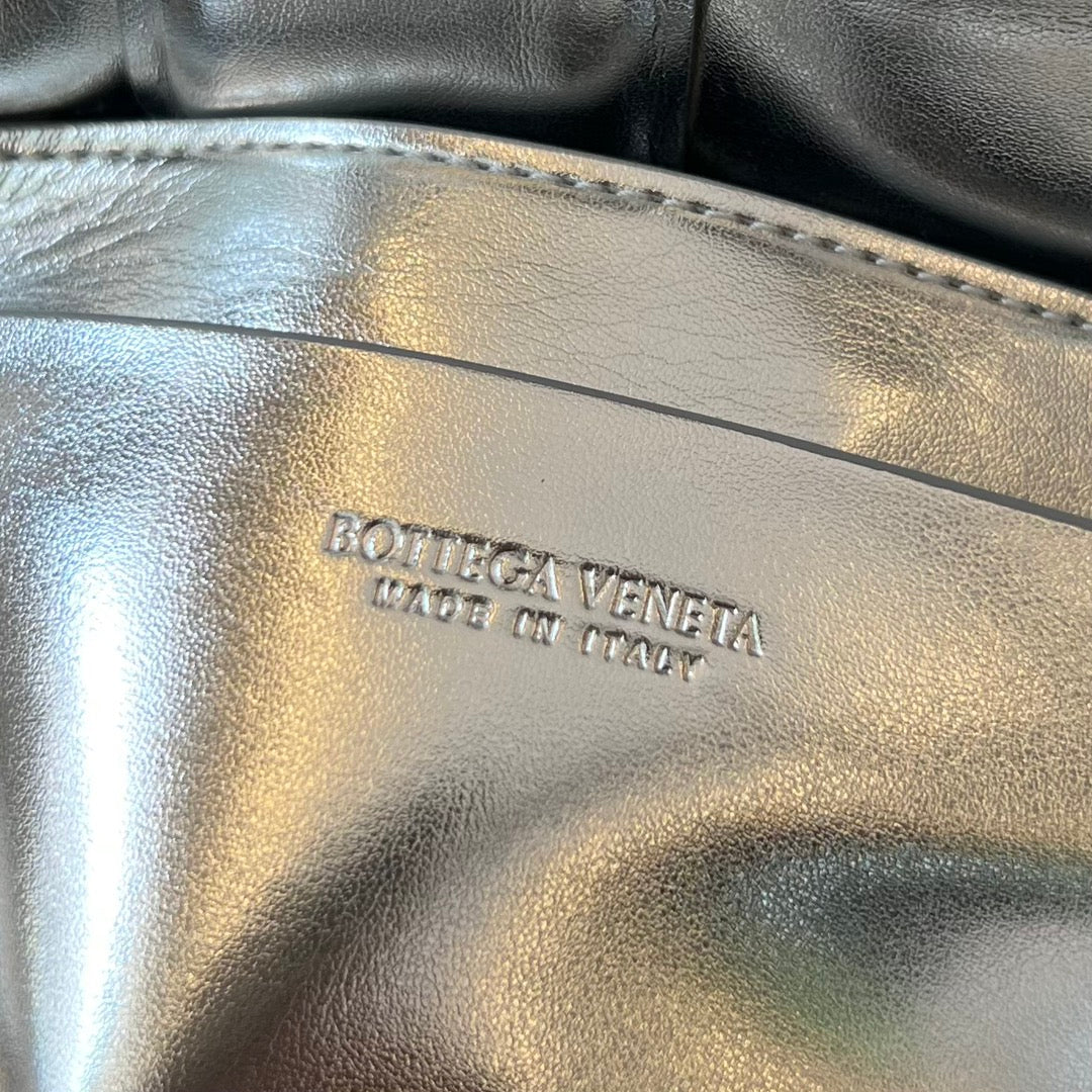 BOTTEGA VENETA MINI CASSETTE 18 IN SILVER LAMBSKIN