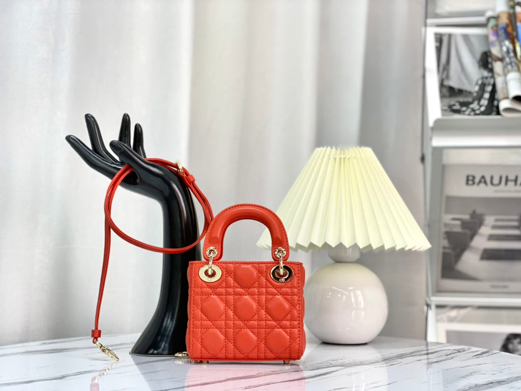 DIOR MICRO LADY 12 BAG IN SCARLET RED LAMBSKIN