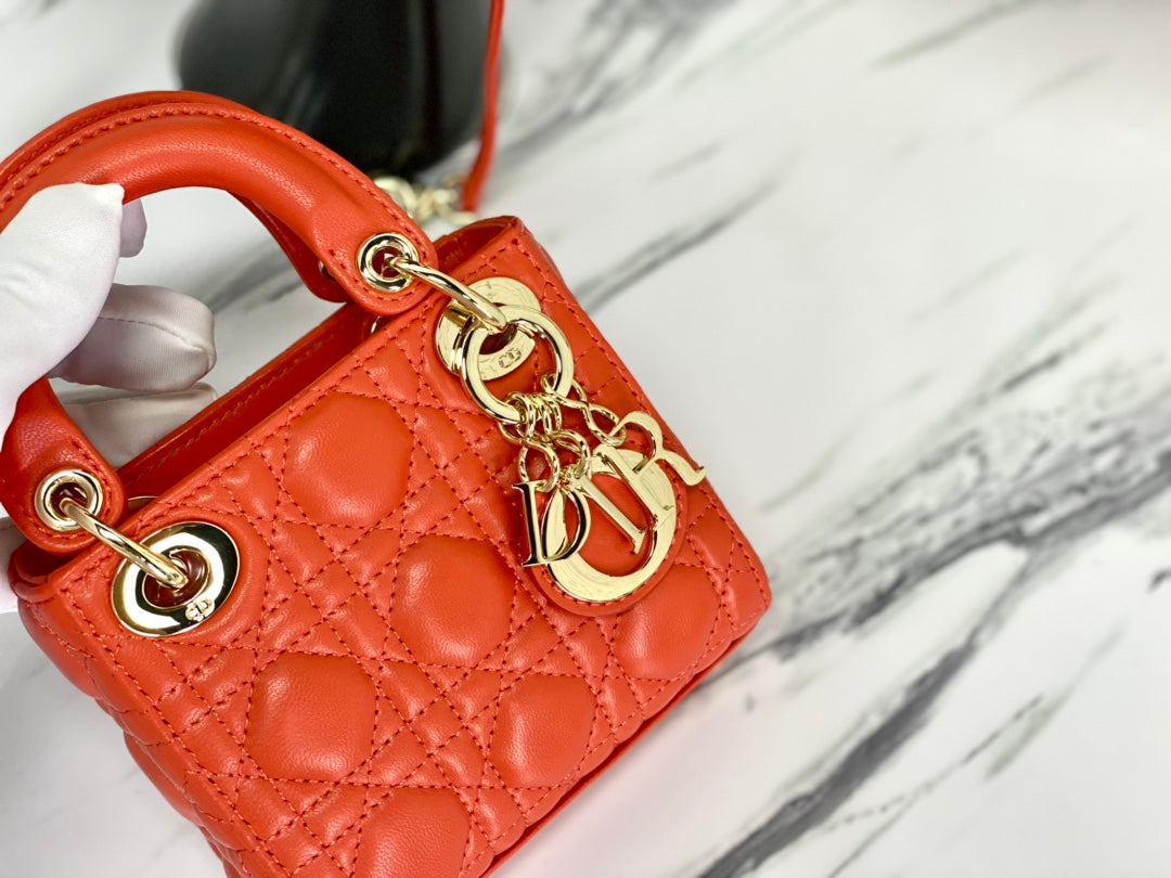 DIOR MICRO LADY 12 BAG IN SCARLET RED LAMBSKIN