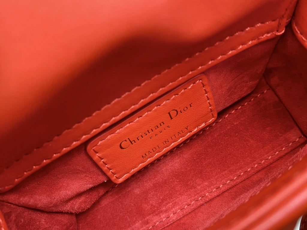 DIOR MICRO LADY 12 BAG IN SCARLET RED LAMBSKIN