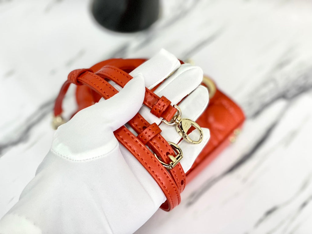 DIOR MICRO LADY 12 BAG IN SCARLET RED LAMBSKIN