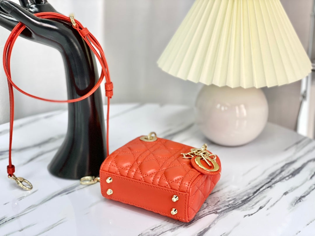 DIOR MICRO LADY 12 BAG IN SCARLET RED LAMBSKIN