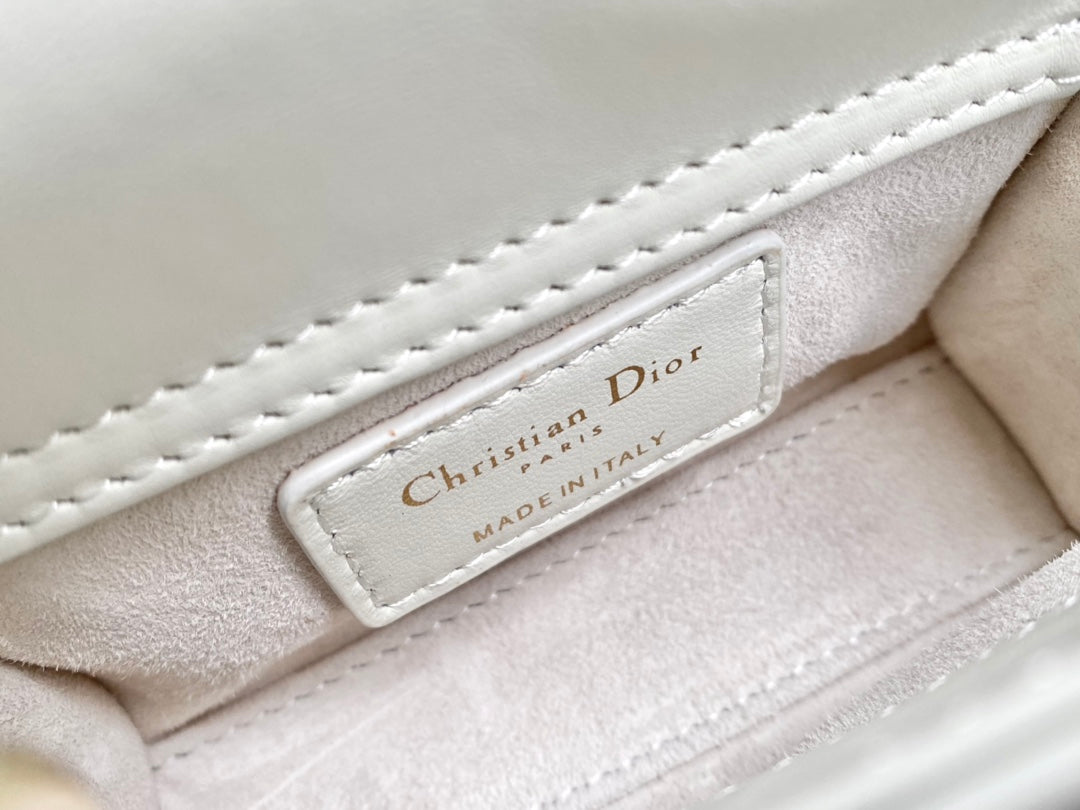 DIOR MICRO LADY 12 BAG IN WHITE LAMBSKIN