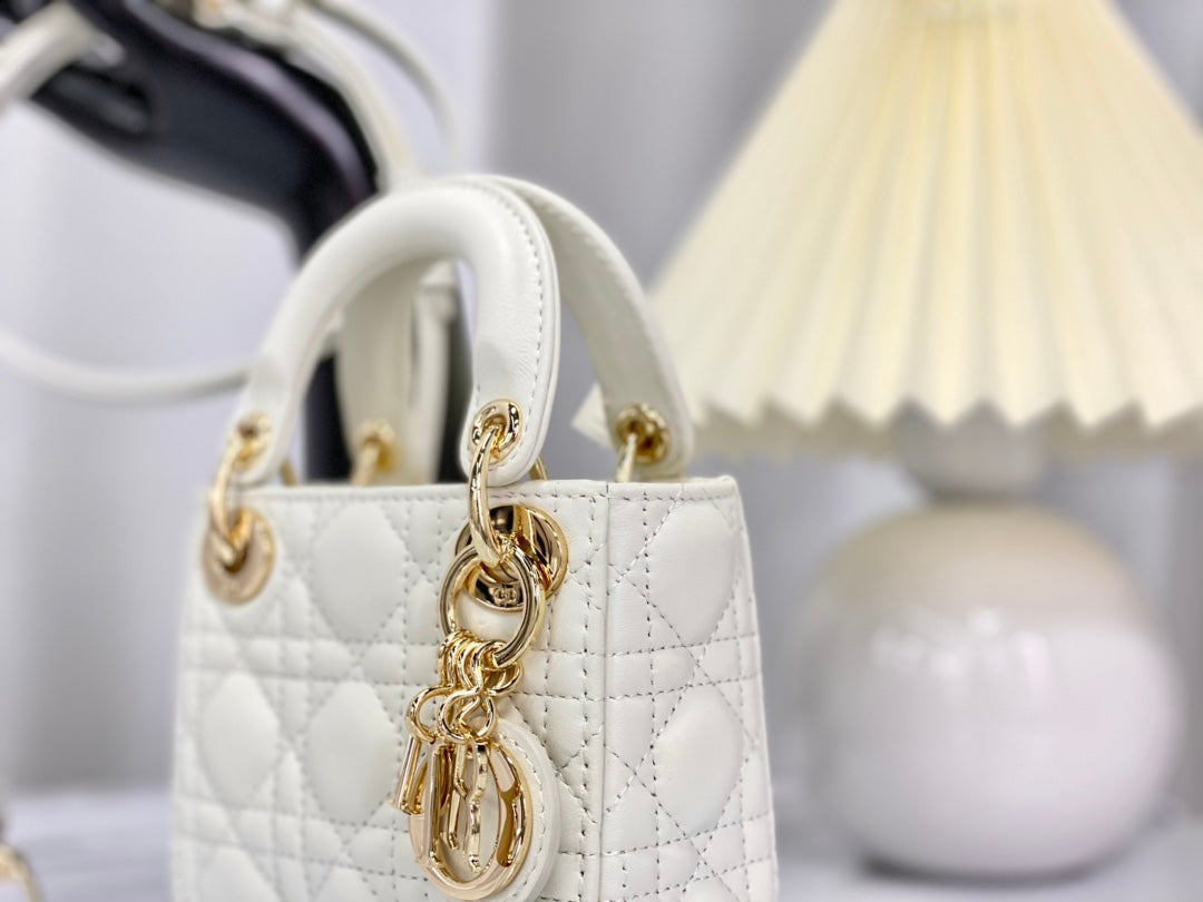 DIOR MICRO LADY 12 BAG IN WHITE LAMBSKIN