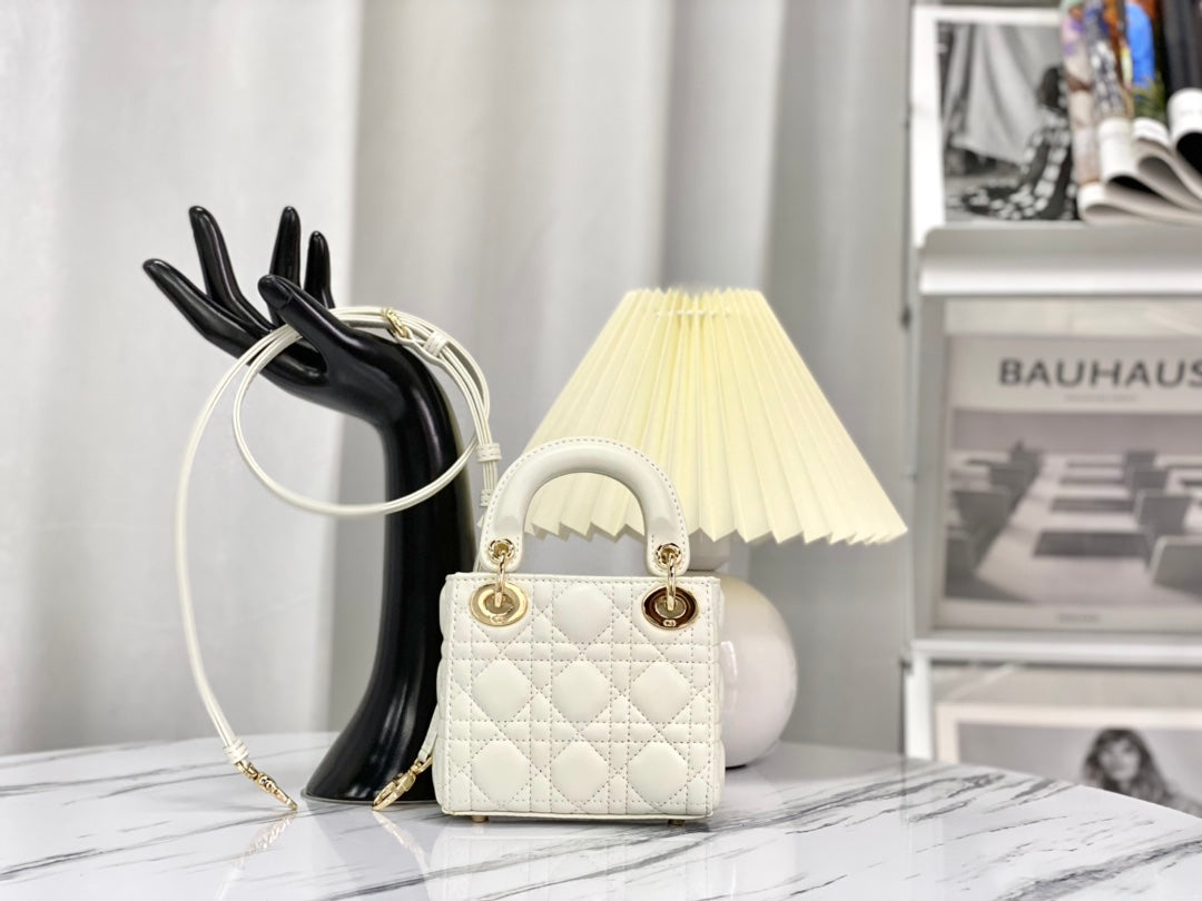 DIOR MICRO LADY 12 BAG IN WHITE LAMBSKIN