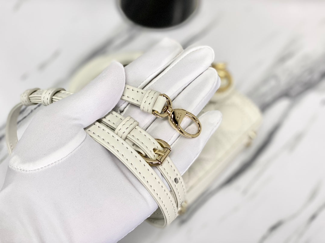 DIOR MICRO LADY 12 BAG IN WHITE LAMBSKIN